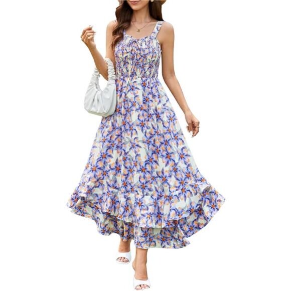 Dresses & Skirts - Women's Summer Floral Boho Dress Square Neck 05